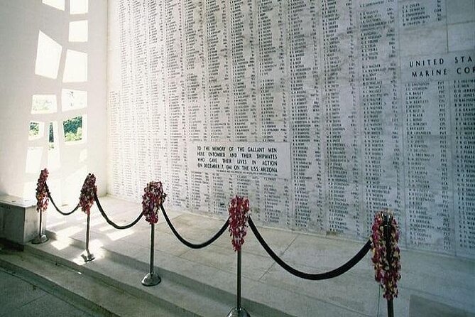 Arizona Memorial Pearl Harbor & Honolulu City Tour from Waikiki - The USS Arizona Memorial: wreckage, oil droplets, and the names