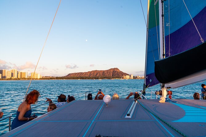 Board from Waikiki Beach for a scenic Sunset Sail on the Hāwea - The crew sets the tone (and it changes night to night)